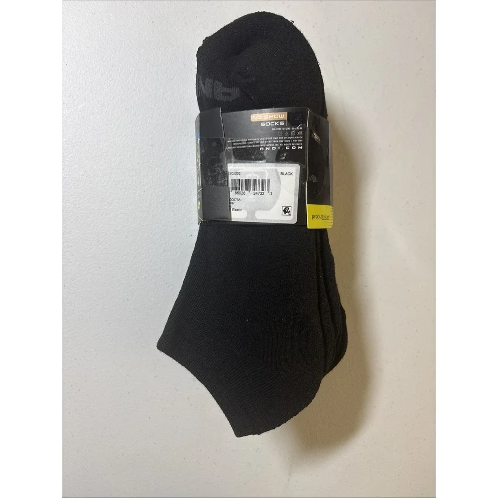 AND1 Black SIX  (6)  Pair ProPlatinum Low Cut No Show Socks Arch Compression NEW